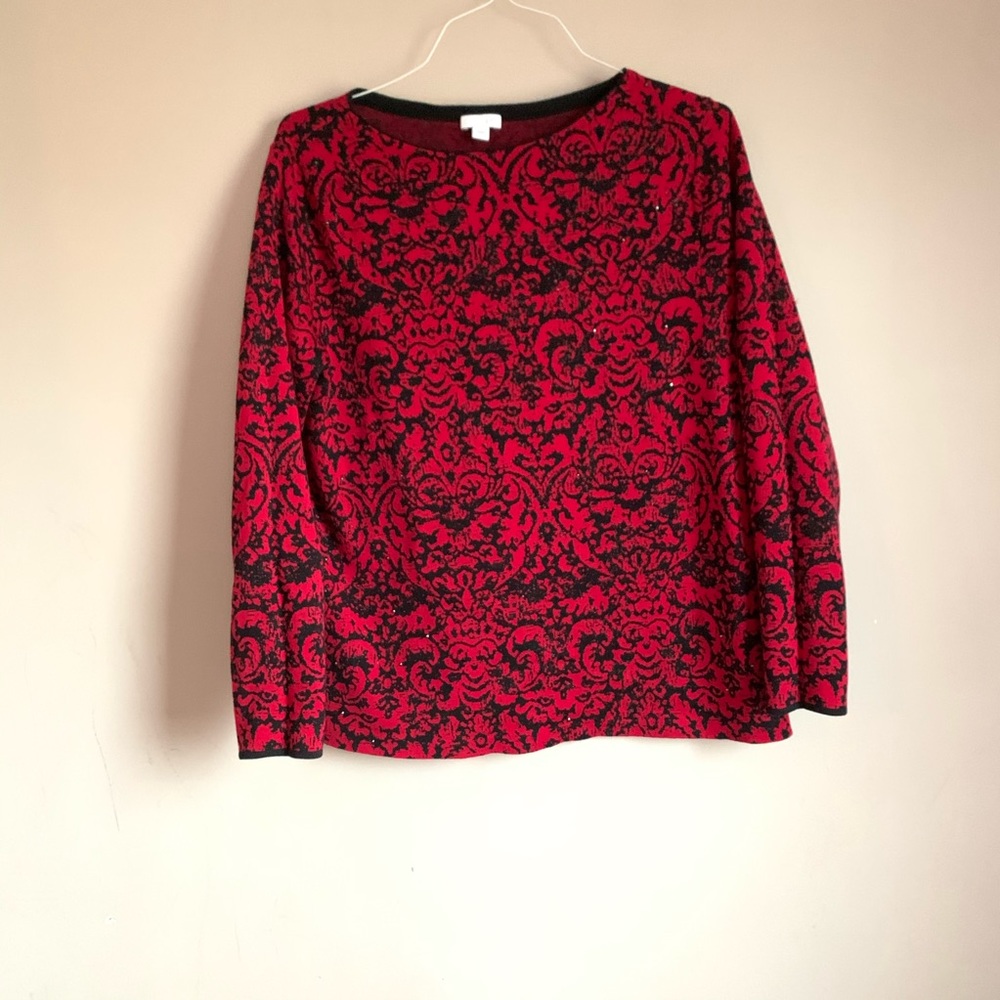 🌈 J. Jill size large red black blouse long sleeve